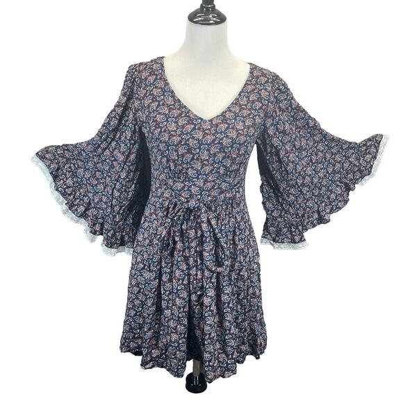 ModCloth Boho Through The Bluebells Women's M Blue Red Paisley Fit & Flare Dress - Picture 1 of 7